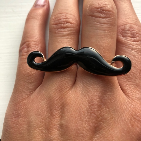 Gold & black double finger mustache ring - Picture 3 of 6